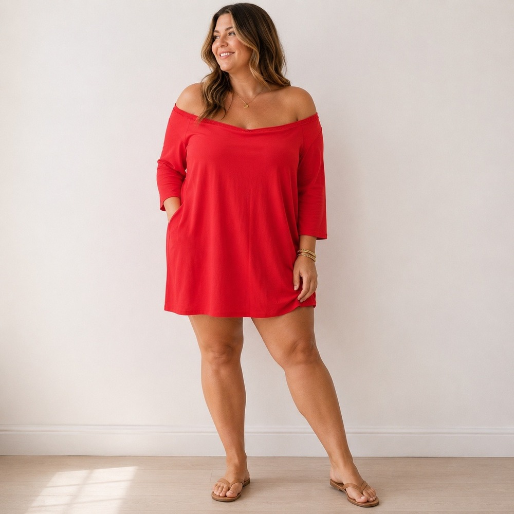 Wild Fable Mini Dress Shift Rose Red Off The Shoulder Stretch Date Night XXL